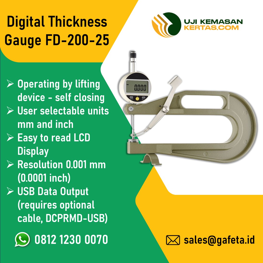 Jual Alat Ukur Ketebalan Kertas Digital - Thickness Gauge FD-200-25