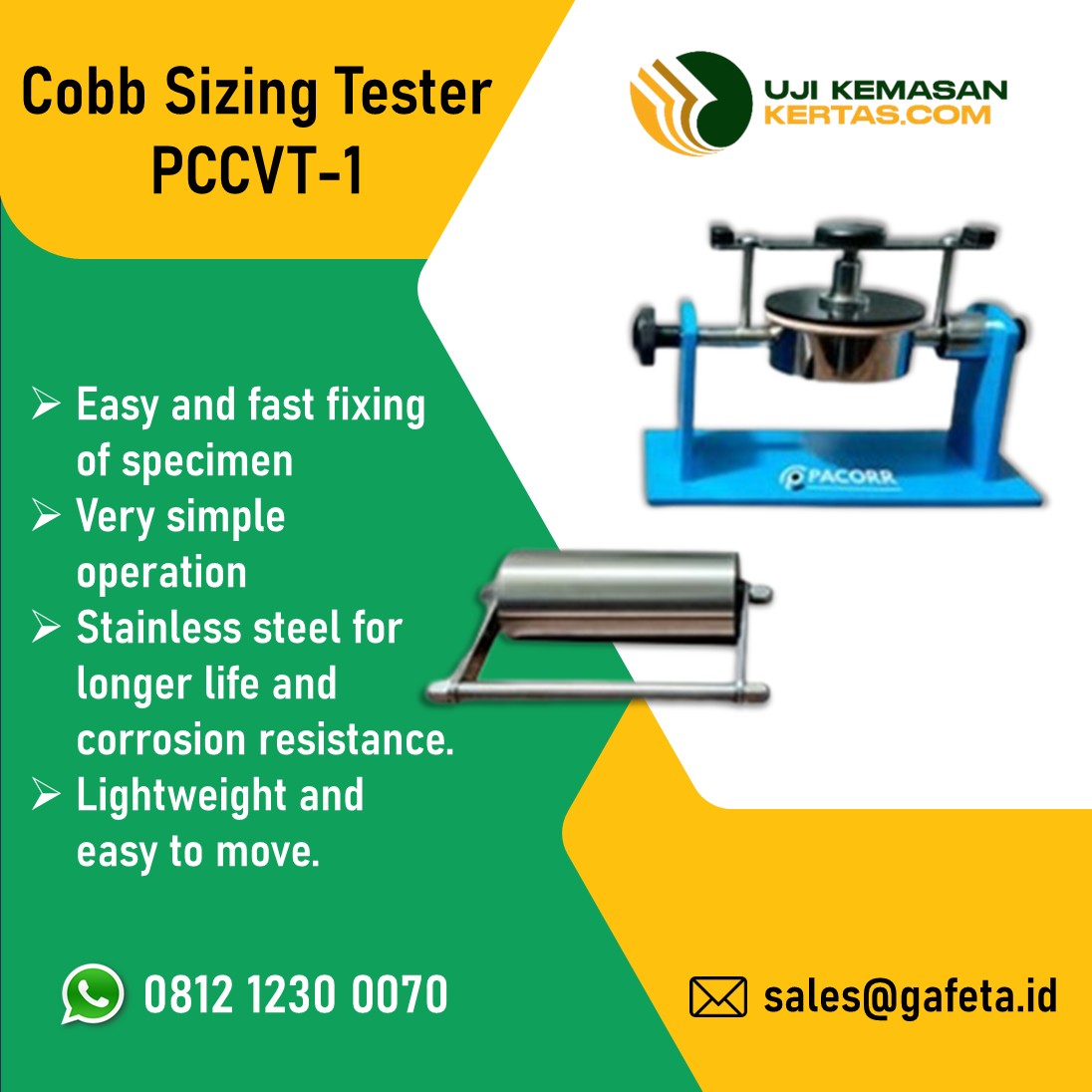 Cobb Sizing Tester PCCVT-1 – Solusi Uji Daya Serap Air Karton & Kemasan