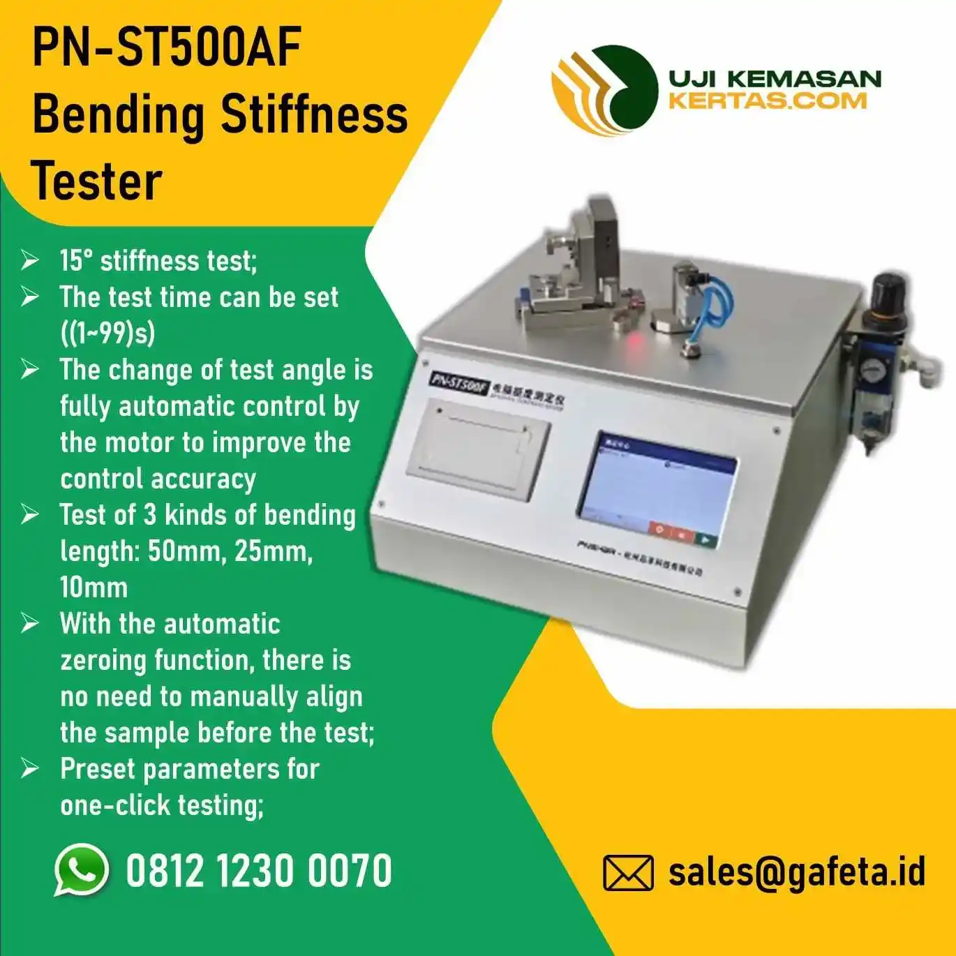 Jual PN-ST500AF Bending Stiffness Tester: Mesin Uji Kekakuan Tekuk Kertas
