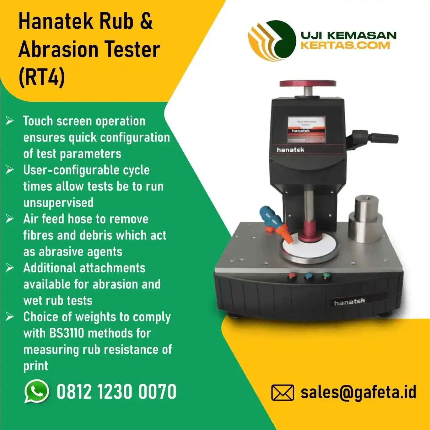 Hanatek Rub & Abrasion Tester (RT4): Uji Ketahanan Gesek & Abrasi Tinta Cetak