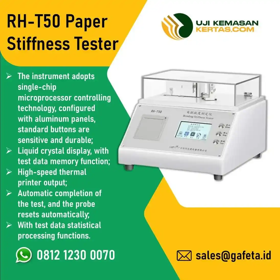 Jual RH-T50 Paper Stiffness Tester ISO 5628 untuk Uji Kekakuan Kertas