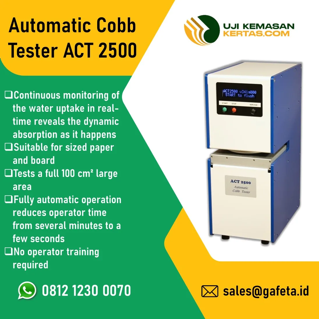 Automatic Cobb Tester ACT 2500 untuk Uji Cobb Paper dan Board