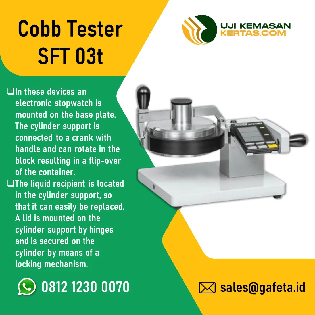 Cobb Tester SFT 03t: Alat Uji Absorpsi Kertas